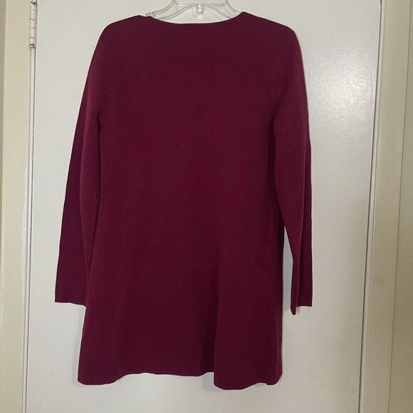 EILEEN FISHER raspberry wine silk open knit long cardigan small - Picture 2 of 4